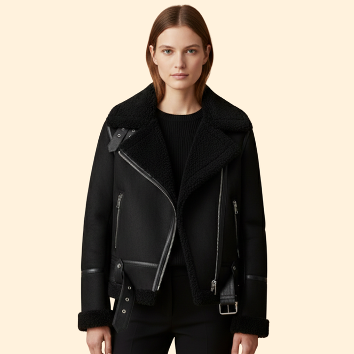 Women’s Sherpa Bomber Jacket with Foldover Collar