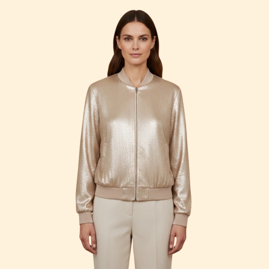 Women's Shiny Bomber Jacket Zip Closure