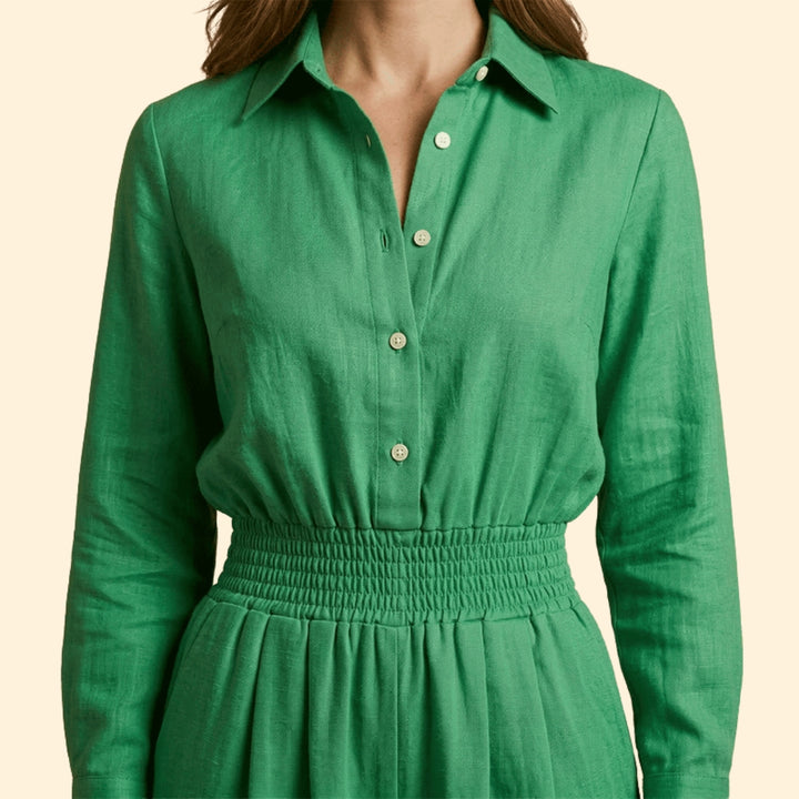 Women’s Shirt Collar Jumpsuit with Front Button Fastening