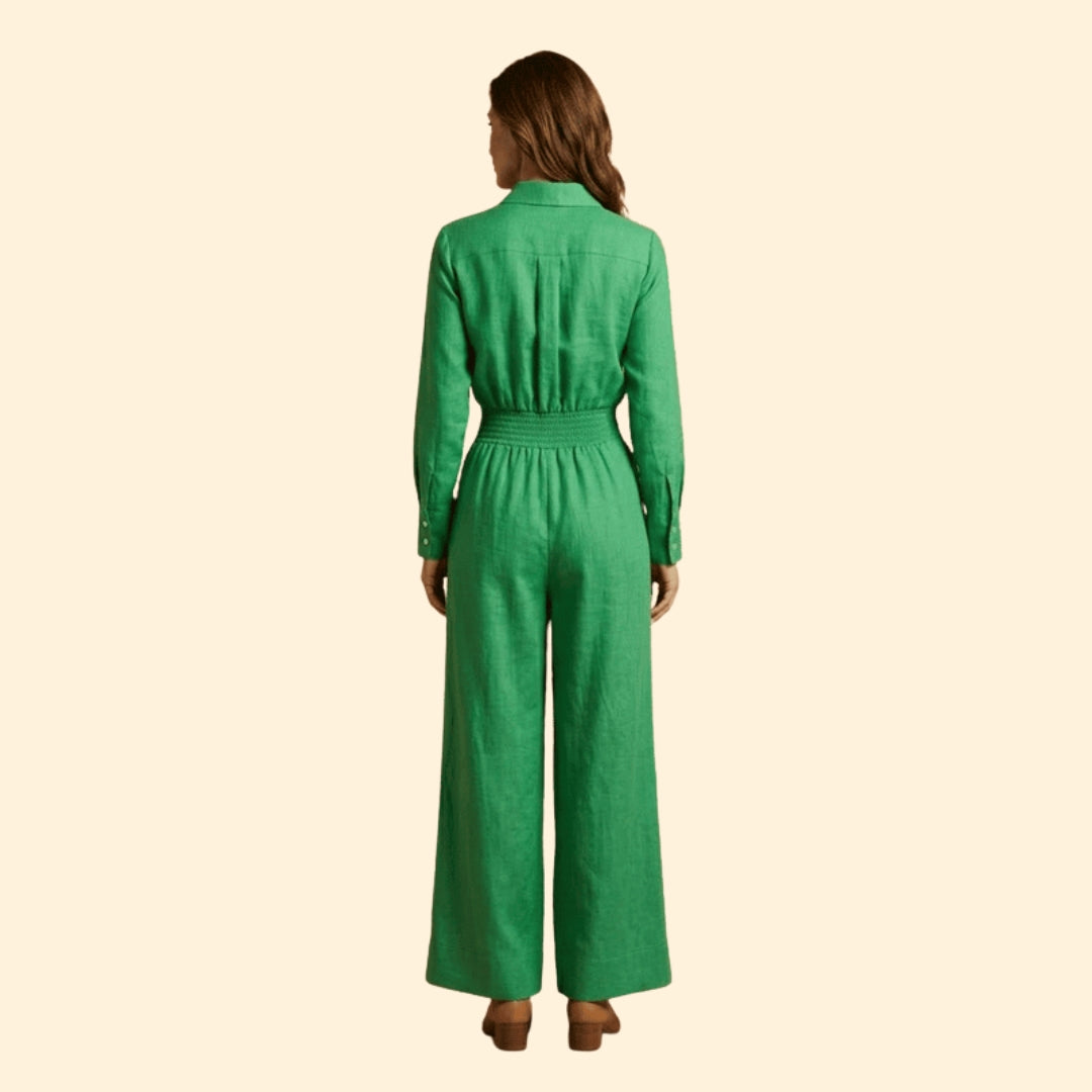 Women’s Shirt Collar Jumpsuit with Front Button Fastening