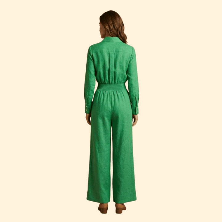Women’s Shirt Collar Jumpsuit with Front Button Fastening
