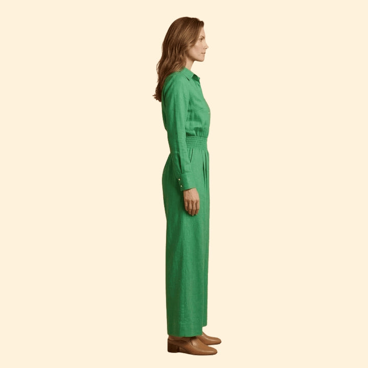 Women’s Shirt Collar Jumpsuit with Front Button Fastening