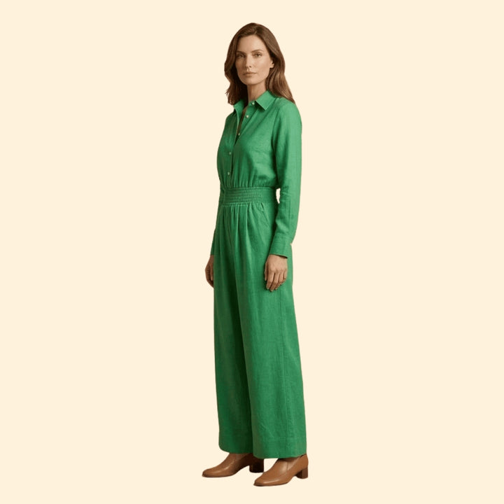 Women’s Shirt Collar Jumpsuit with Front Button Fastening
