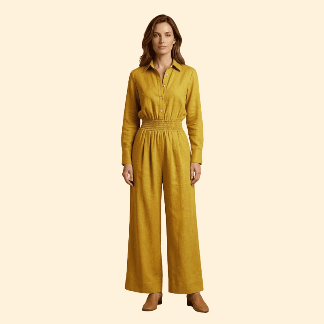 Women’s Shirt Collar Jumpsuit with Front Button Fastening