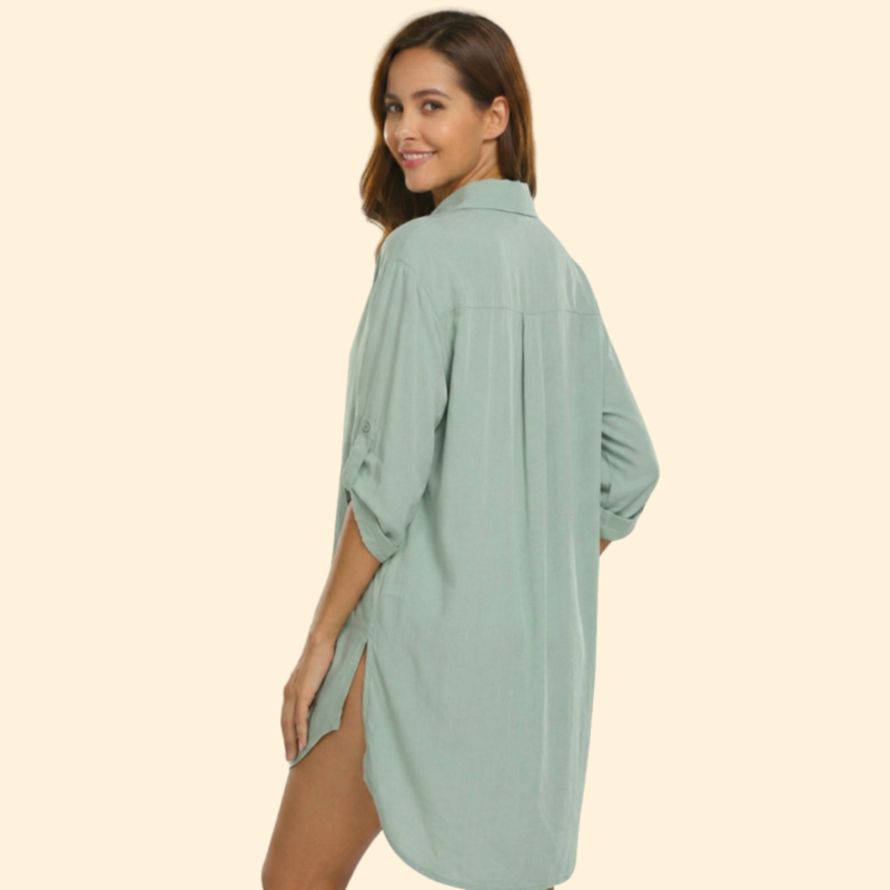 Women’s Shirt Dress with Collared V Neck