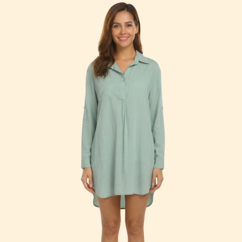 Women’s Shirt Dress with Collared V Neck