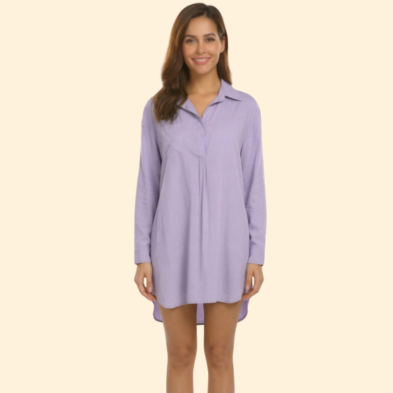 Women’s Shirt Dress with Collared V Neck