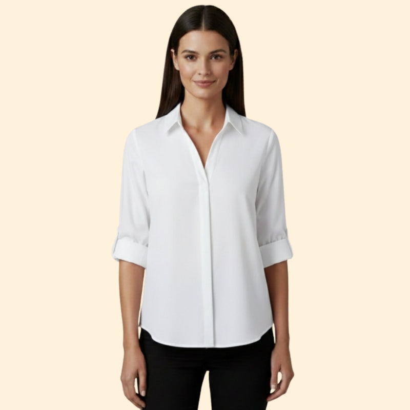 Women’s Shirt with V-Neck and Button Closure