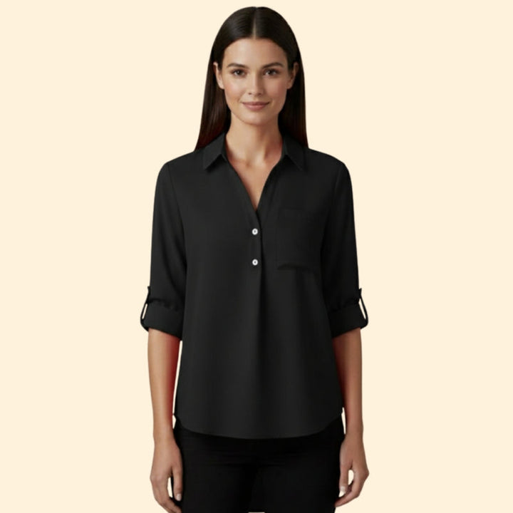 Women’s Shirt with V-Neck and Button Closure