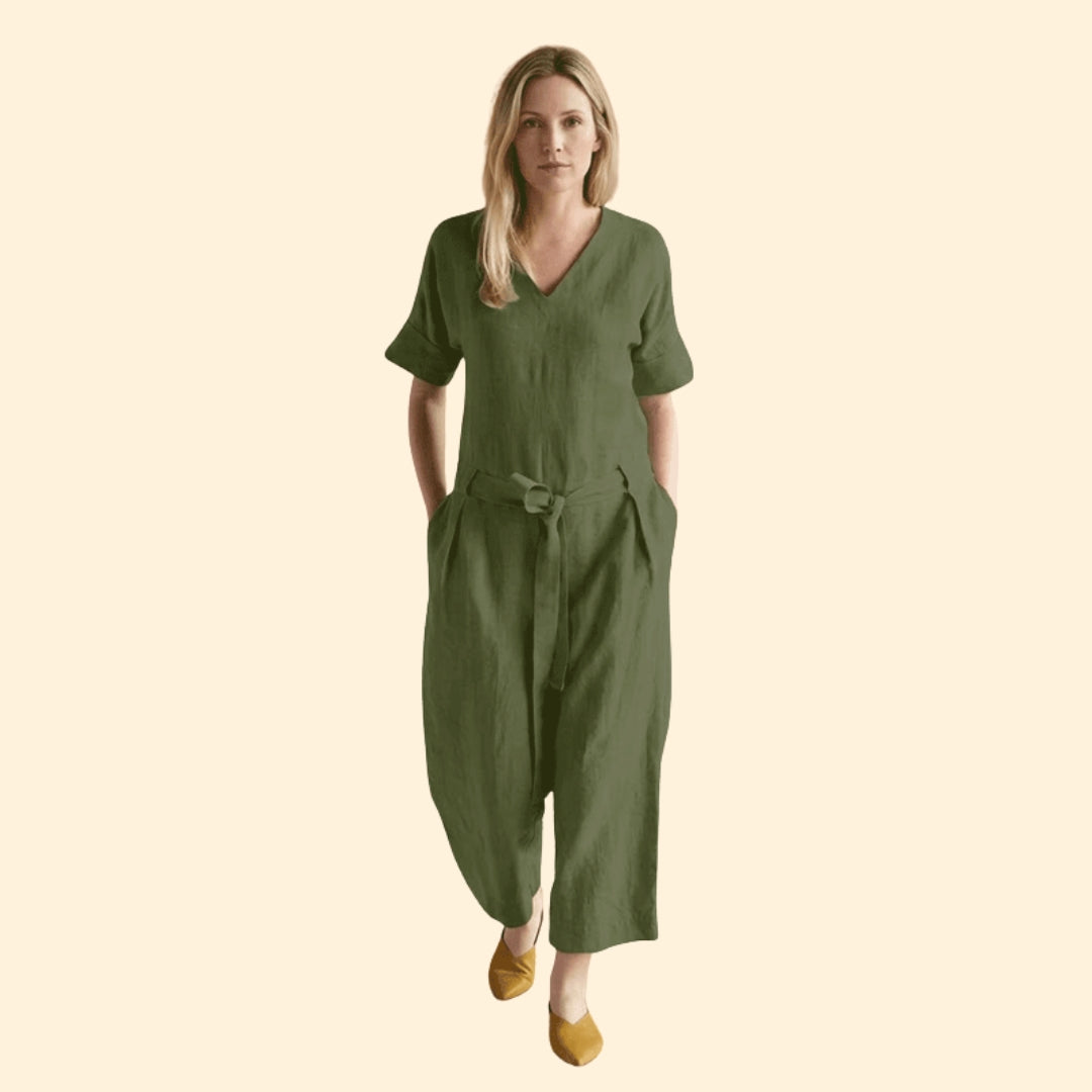 Women’s Short-Sleeve Jumpsuit with Wide Legs
