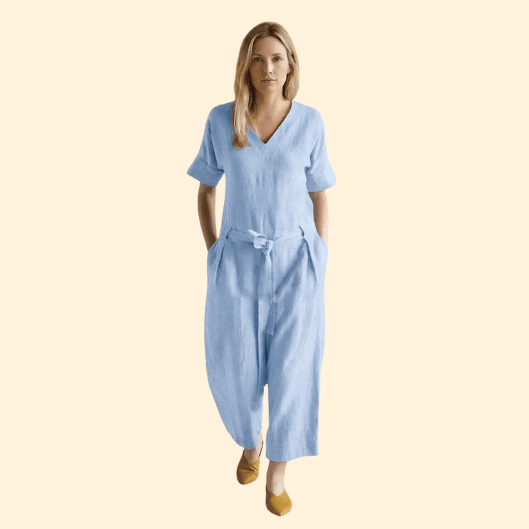 Women’s Short-Sleeve Jumpsuit with Wide Legs
