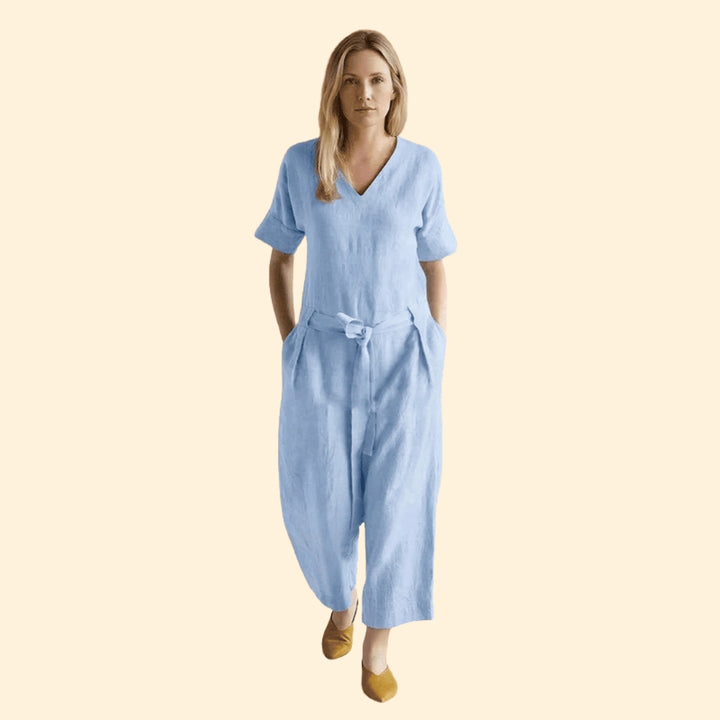 Women’s Short-Sleeve Jumpsuit with Wide Legs