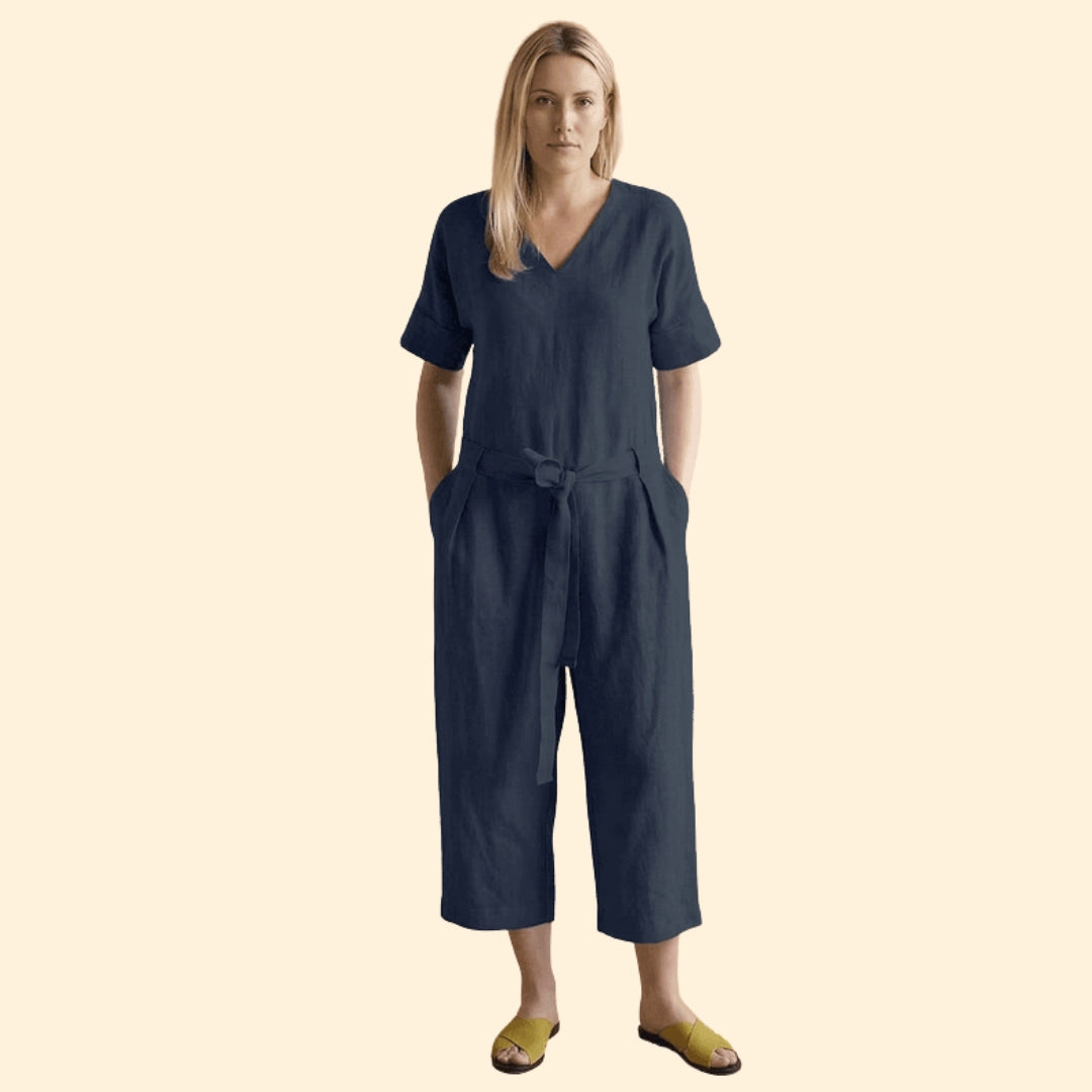 Women’s Short-Sleeve Jumpsuit with Wide Legs