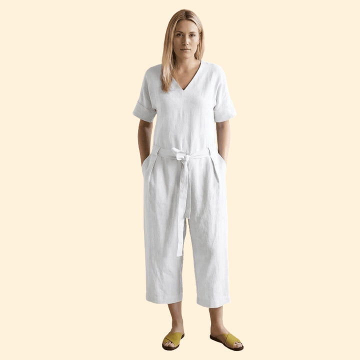 Women’s Short-Sleeve Jumpsuit with Wide Legs