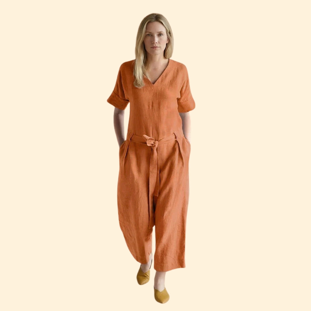 Women’s Short-Sleeve Jumpsuit with Wide Legs