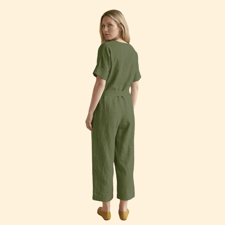 Women’s Short-Sleeve Jumpsuit with Wide Legs