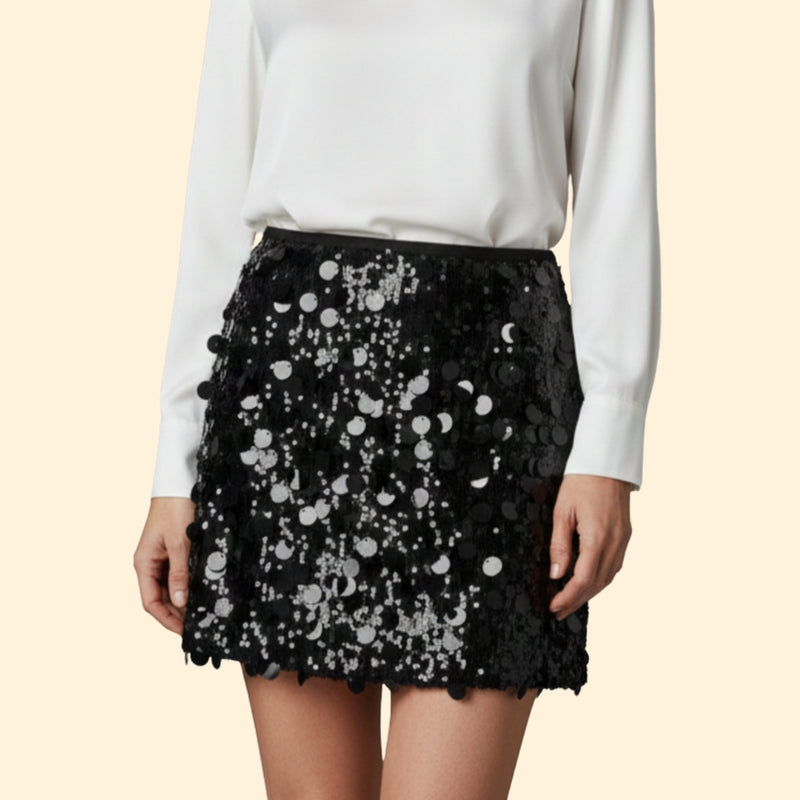 Women’s Short Sequin Skirt with Shiny Detail