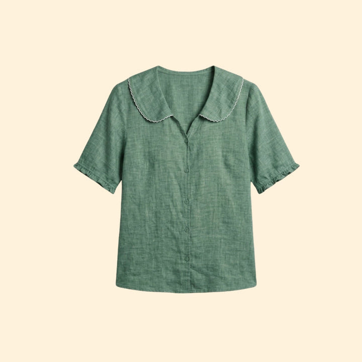 Women’s Short Sleeve Blouse with Scalloped Collar