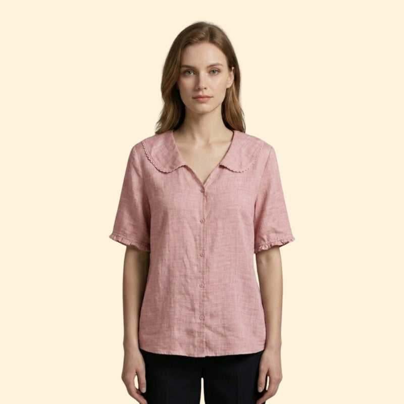 Women’s Short Sleeve Blouse with Scalloped Collar