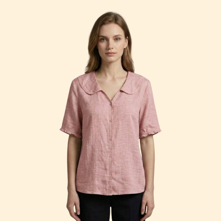 Women’s Short Sleeve Blouse with Scalloped Collar