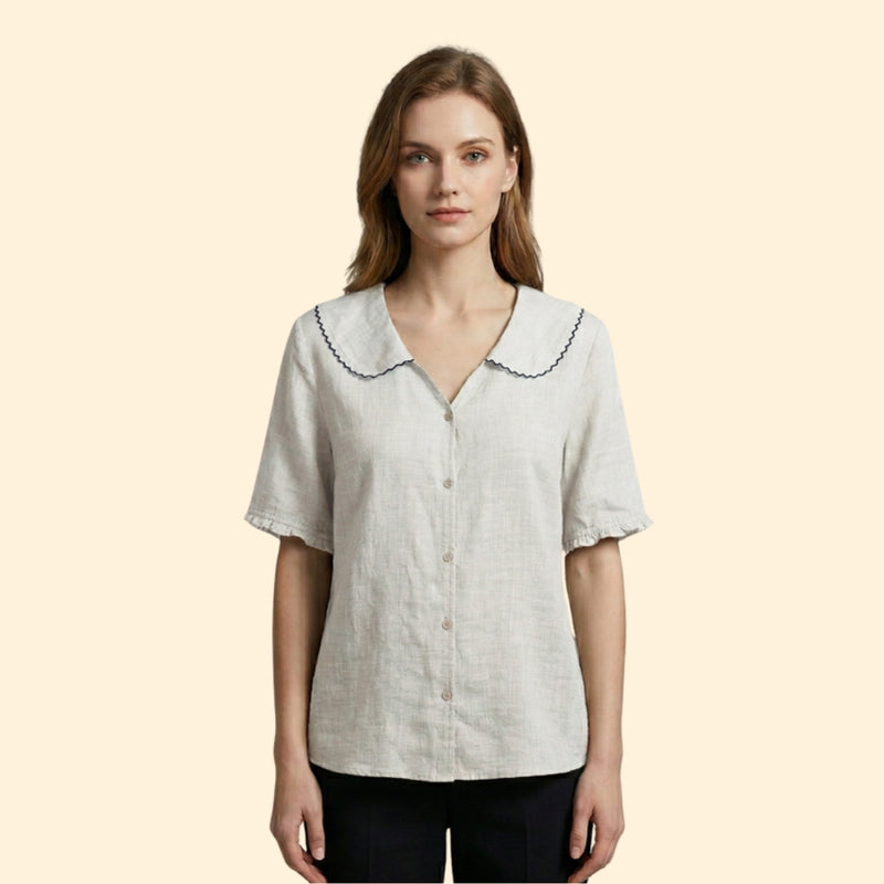 Women’s Short Sleeve Blouse with Scalloped Collar
