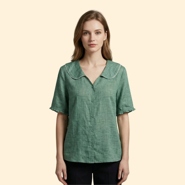 Women’s Short Sleeve Blouse with Scalloped Collar