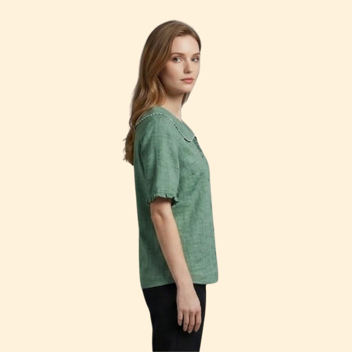Women’s Short Sleeve Blouse with Scalloped Collar