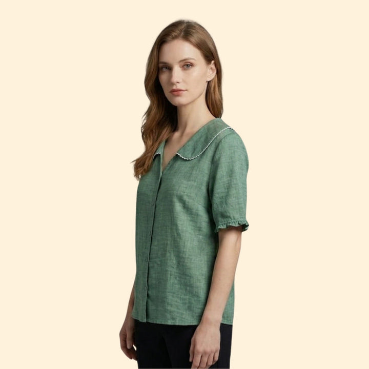 Women’s Short Sleeve Blouse with Scalloped Collar