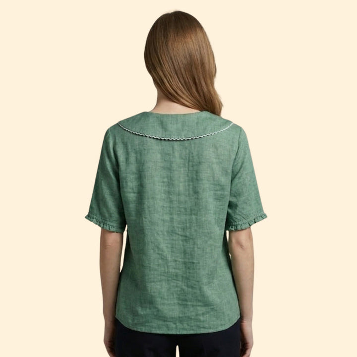 Women’s Short Sleeve Blouse with Scalloped Collar