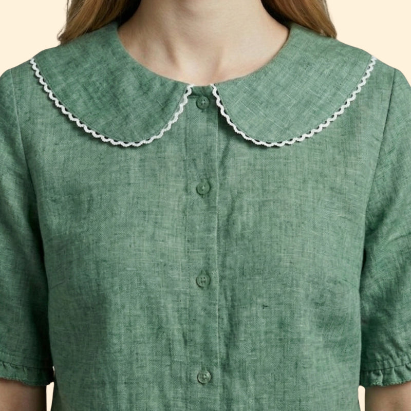 Women’s Short Sleeve Blouse with Scalloped Collar