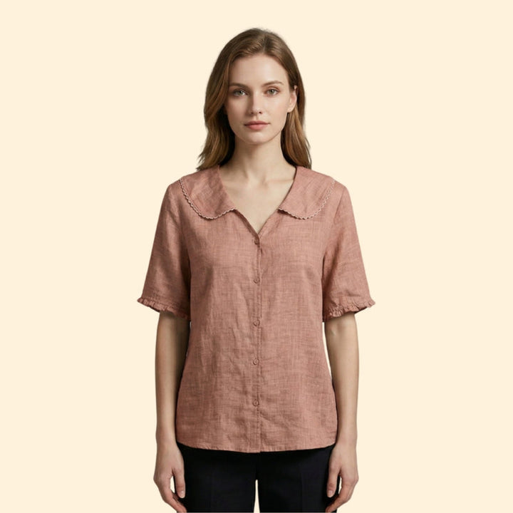 Women’s Short Sleeve Blouse with Scalloped Collar