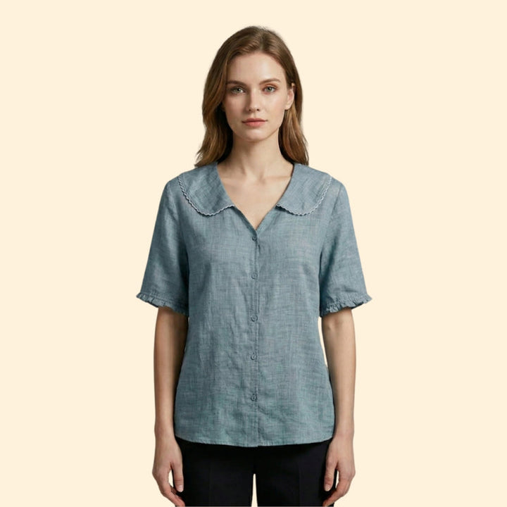 Women’s Short Sleeve Blouse with Scalloped Collar