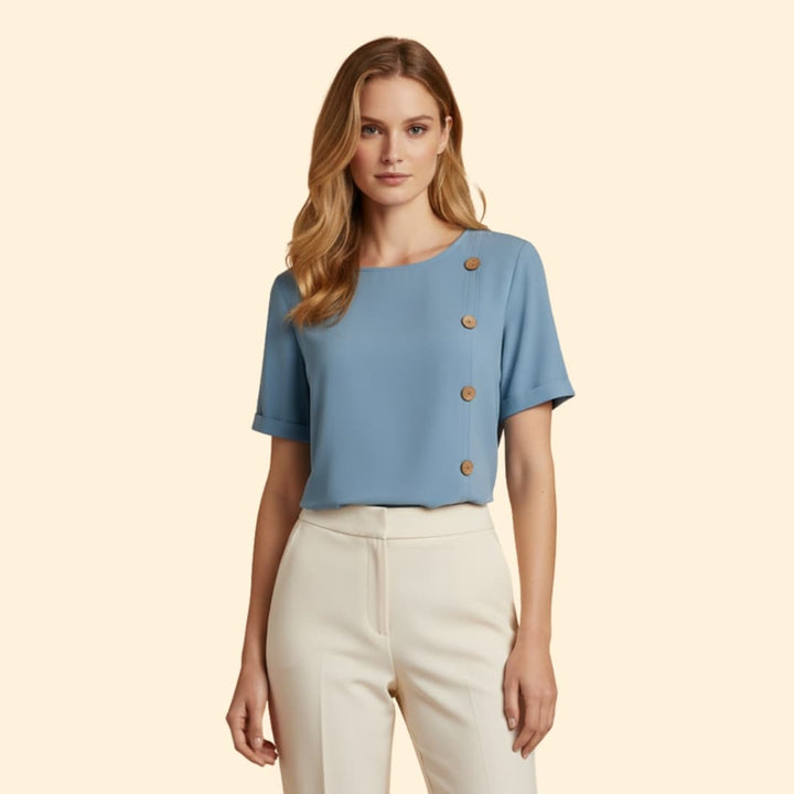 Women’s Short Sleeve Blouse with Side Button Detail