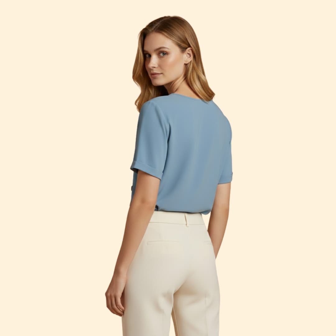 Women’s Short Sleeve Blouse with Side Button Detail