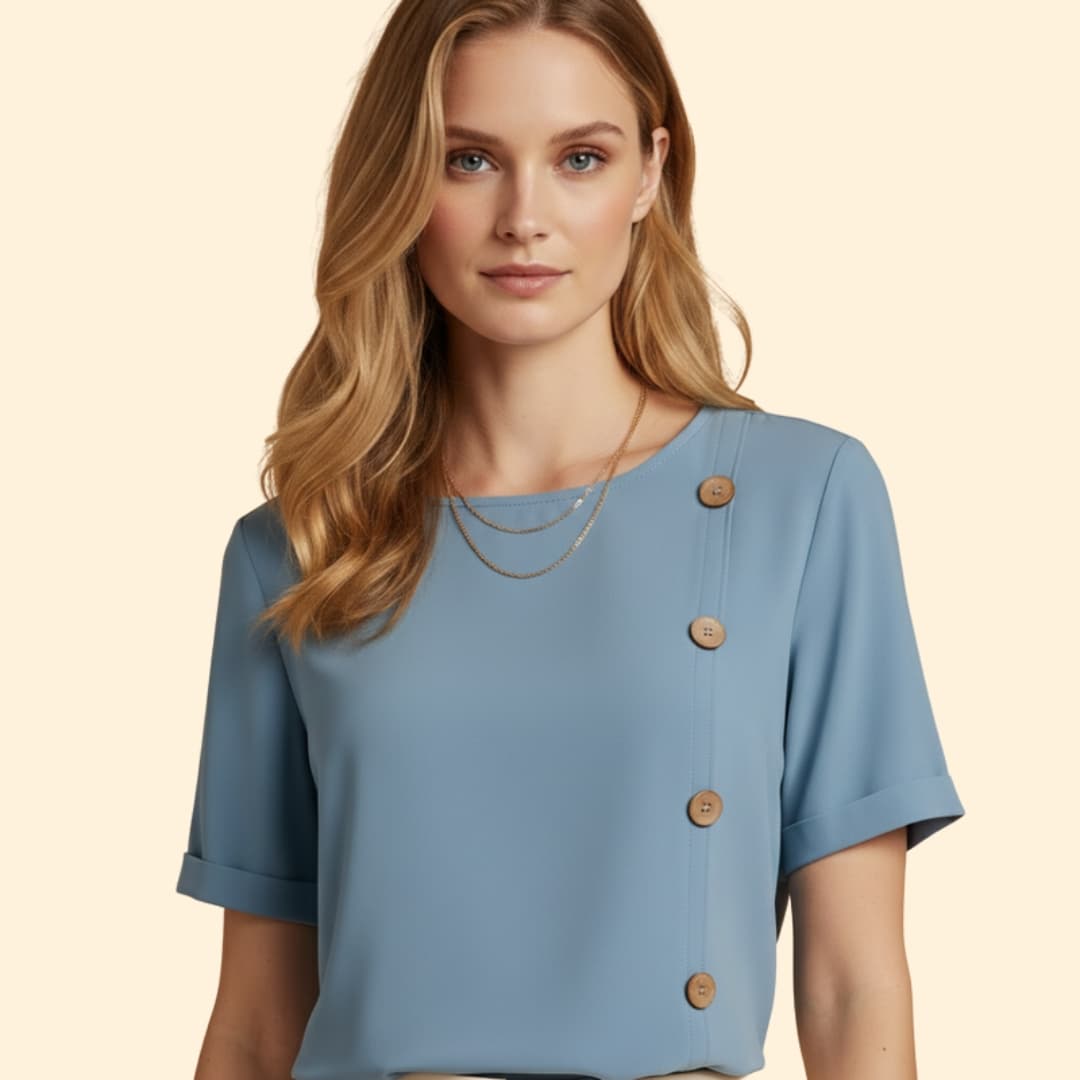 Women’s Short Sleeve Blouse with Side Button Detail
