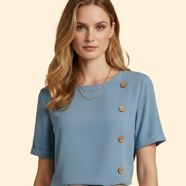 Women’s Short Sleeve Blouse with Side Button Detail