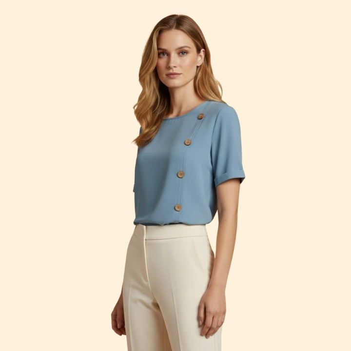 Women’s Short Sleeve Blouse with Side Button Detail