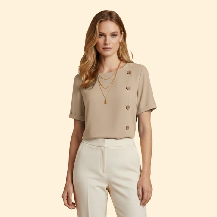 Women’s Short Sleeve Blouse with Side Button Detail