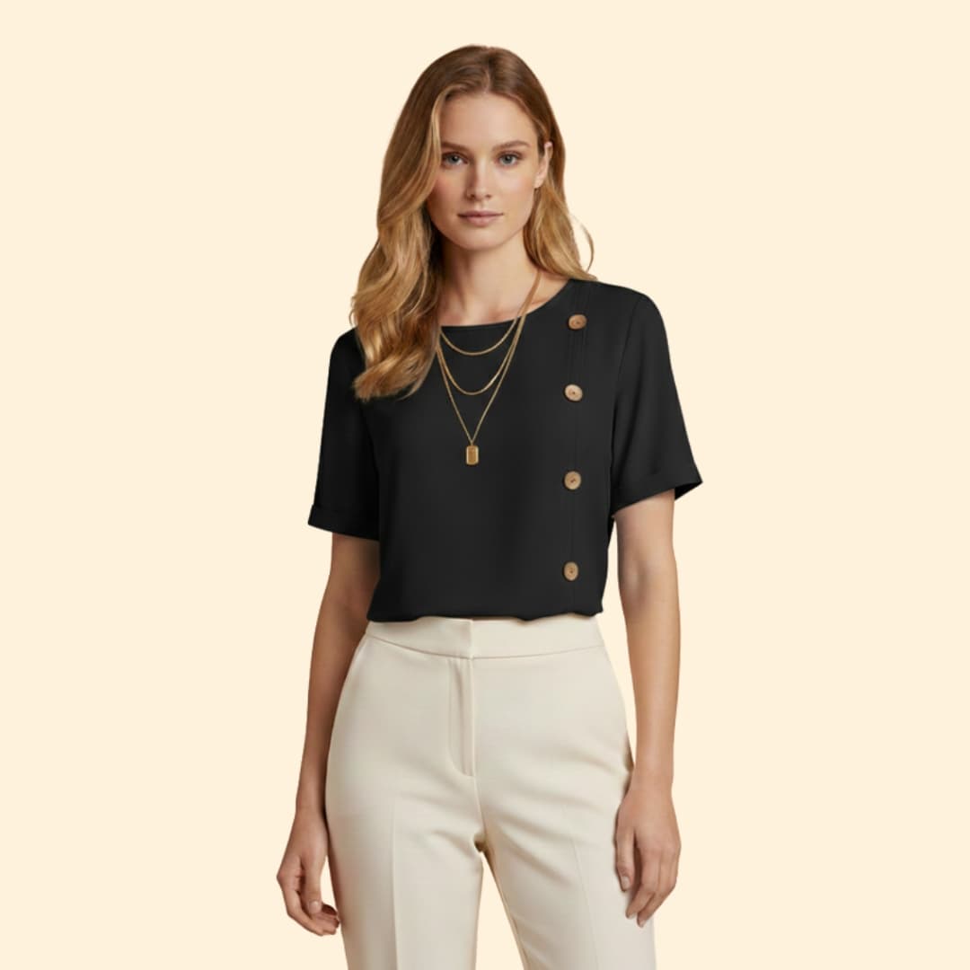 Women’s Short Sleeve Blouse with Side Button Detail