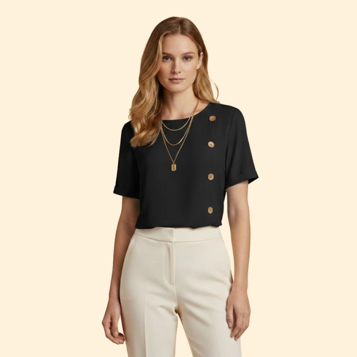 Women’s Short Sleeve Blouse with Side Button Detail