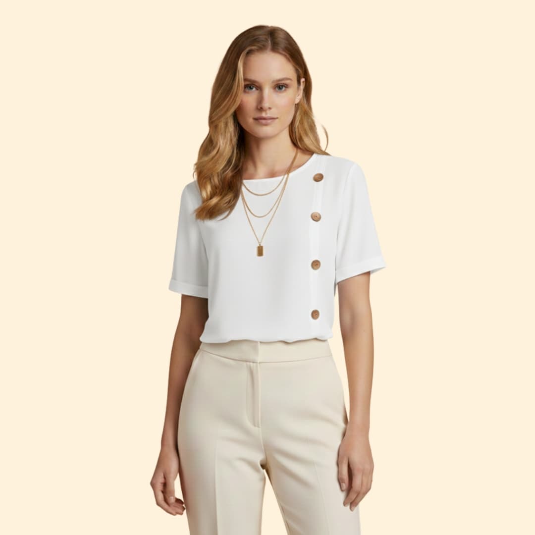 Women’s Short Sleeve Blouse with Side Button Detail