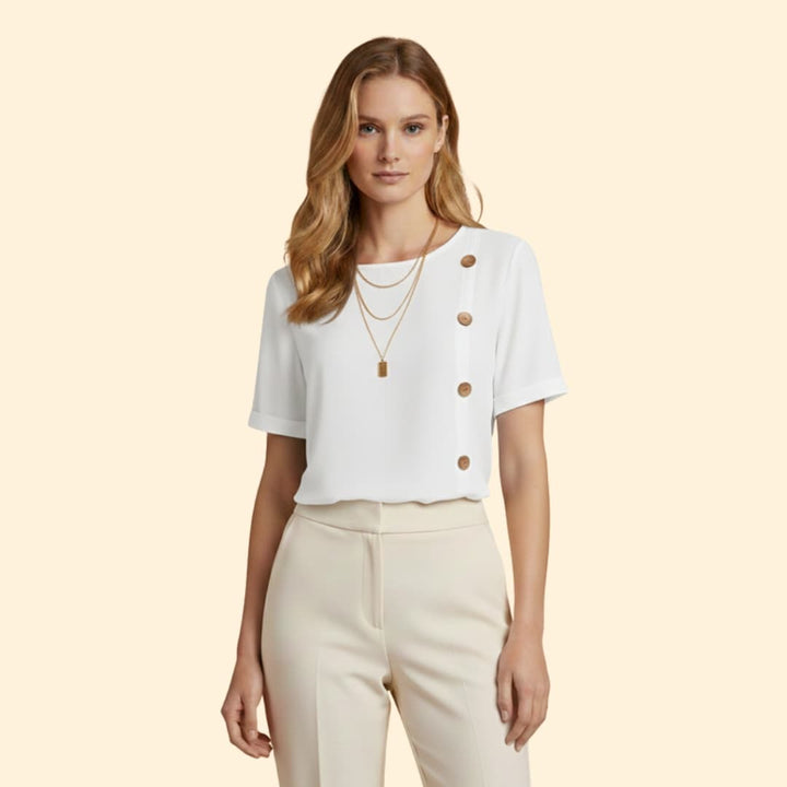 Women’s Short Sleeve Blouse with Side Button Detail