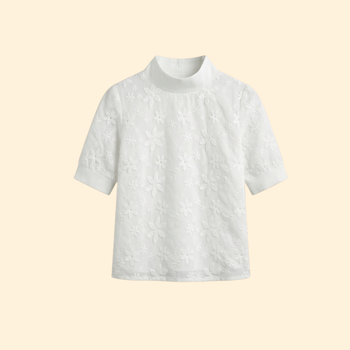 Women’s Short Sleeve Blouse with Stand Collar