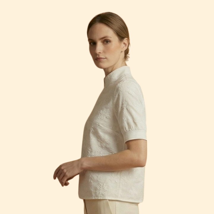 Women’s Short Sleeve Blouse with Stand Collar