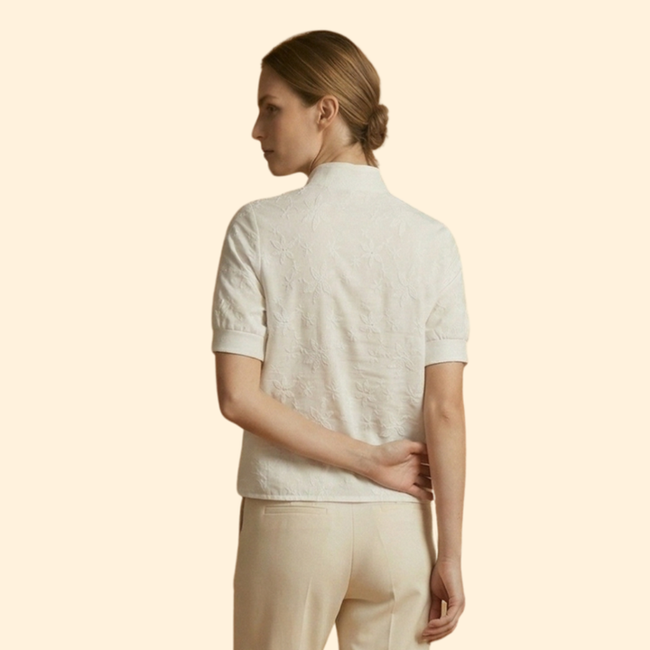 Women’s Short Sleeve Blouse with Stand Collar