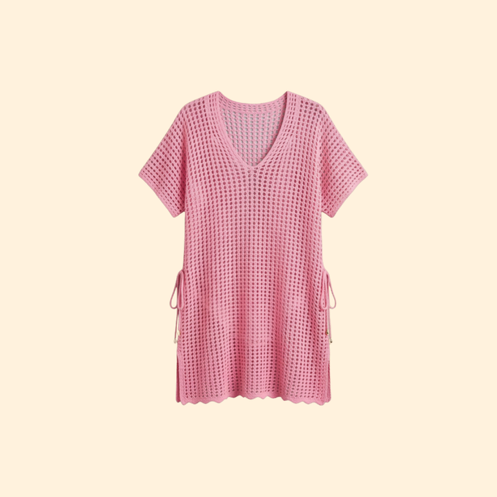 Women’s Short Sleeve Cover Up Dress with Sheer Knit