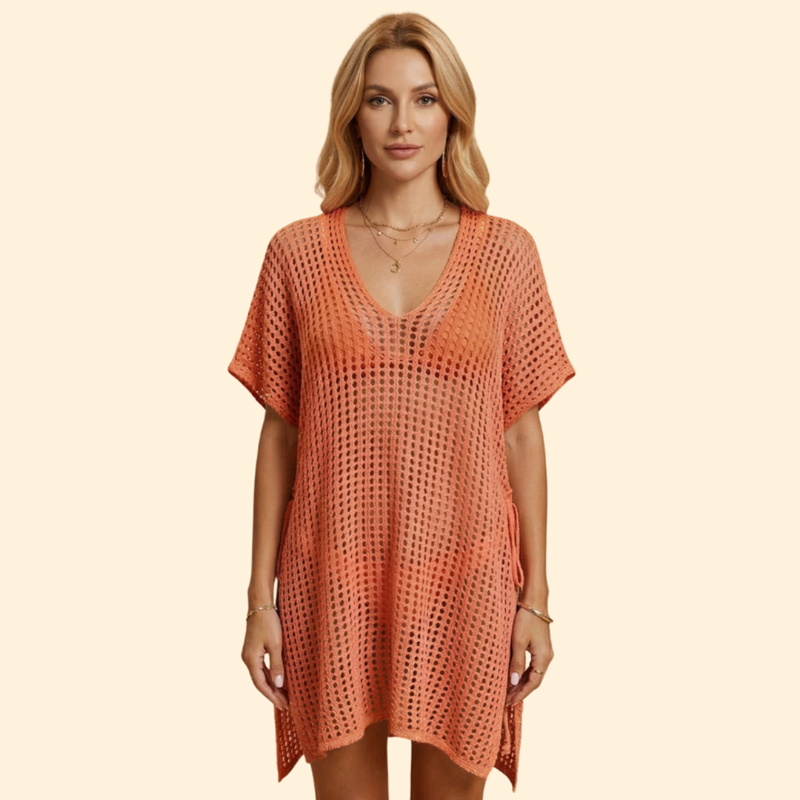 Women’s Short Sleeve Cover Up Dress with Sheer Knit