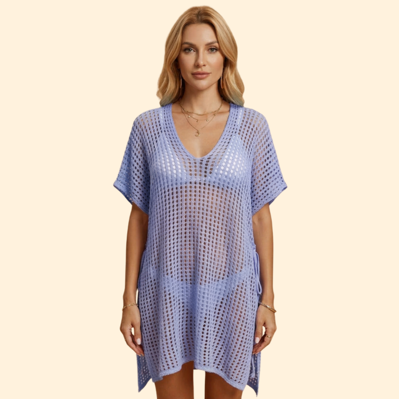 Women’s Short Sleeve Cover Up Dress with Sheer Knit