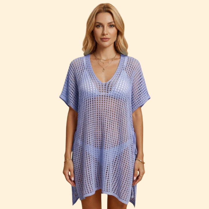 Women’s Short Sleeve Cover Up Dress with Sheer Knit