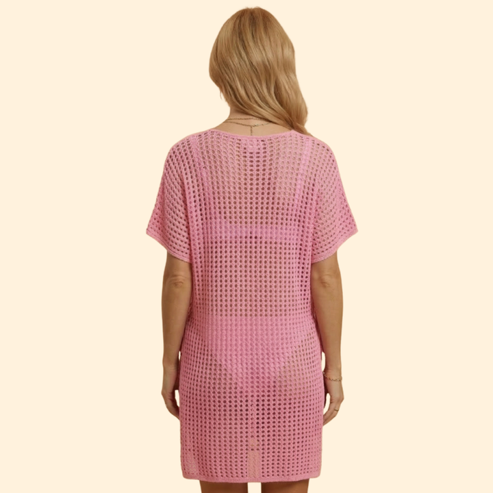 Women’s Short Sleeve Cover Up Dress with Sheer Knit